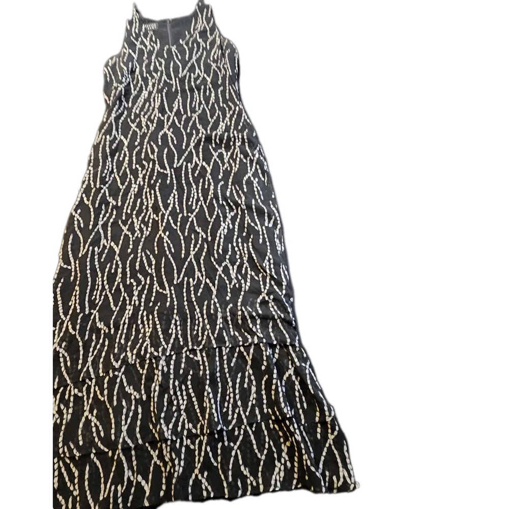 Spencer Jermey 100% Silk Sleeveless Maxi Tiered Ruffle Geo Design SZ 6 Party